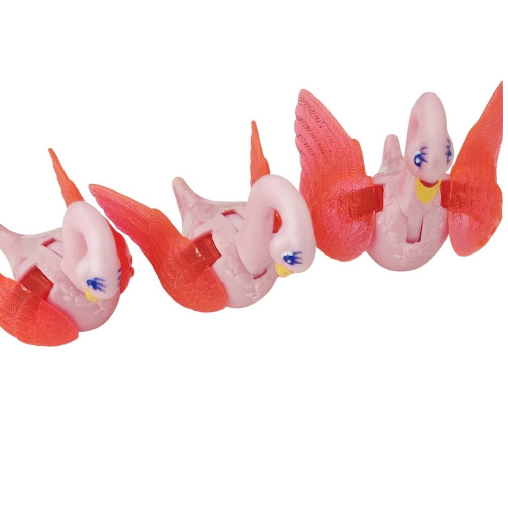 Vintage 1990s Kenner Swan Family Lot – 3 Pink Swans with Flapping Wings